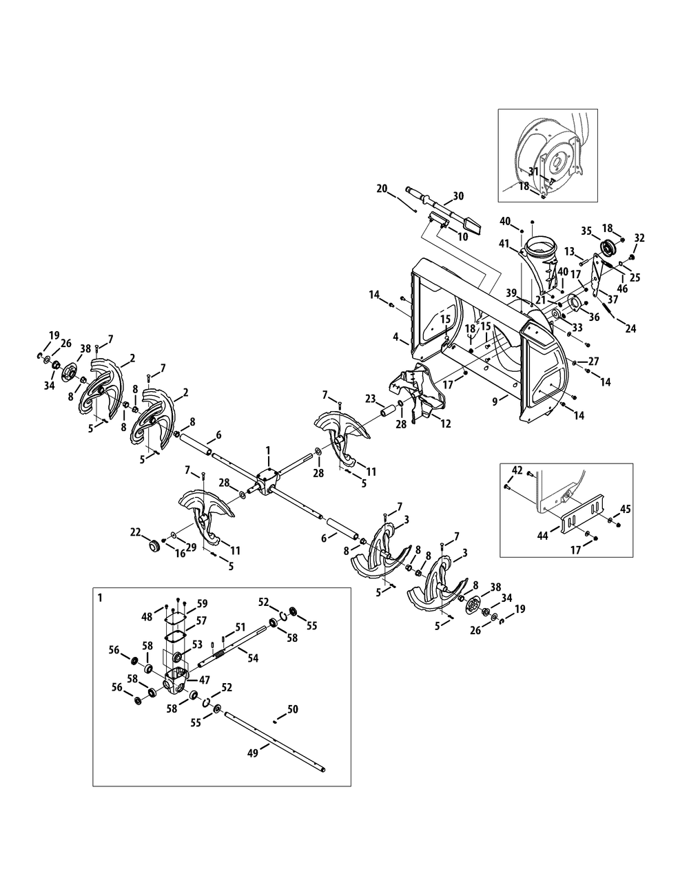 Auger And Housing Diagram and Parts List for 3X30-INCHHD31AH57SZ (31AH57SZ710)(2014) Cub Cadet Snow Blower